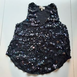 Black Sequence Black V Neck Top Anthropology MOULINETTE SOEURS Size 6